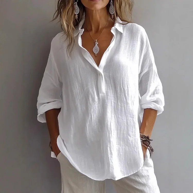 Women's Retro V Neck Cotton Linen Comfy Shirt