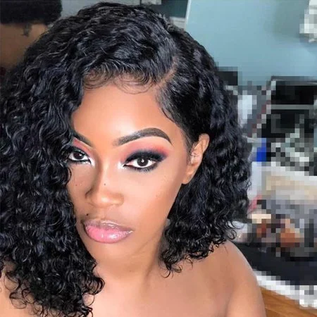 Curly Bob Wigs Real Human Hair with Bleached Konts