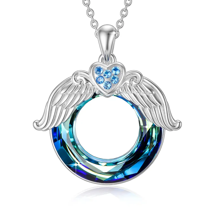 S925 Blue Heart Wing Crystal Circle Necklace