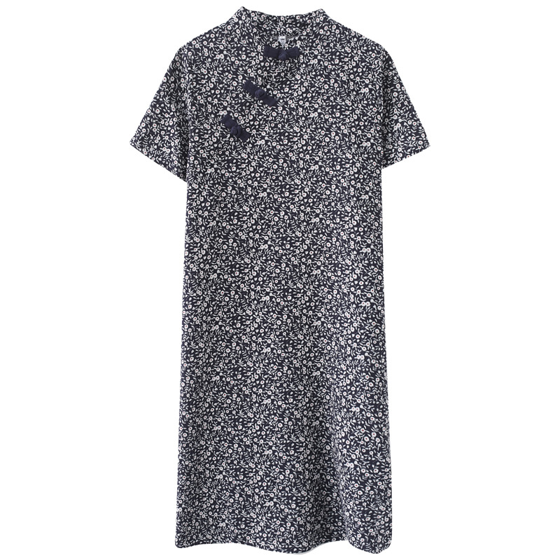Retro Printd Short Sleeve Midi Dress