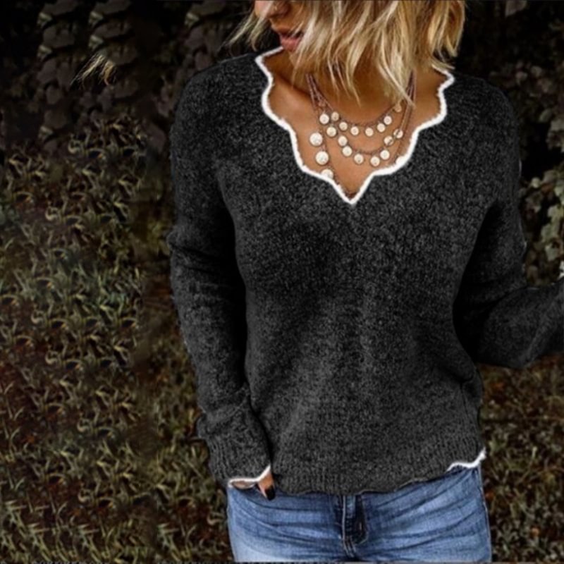 Unique V-Neck Knitted Cute Pullover Women's Sweater