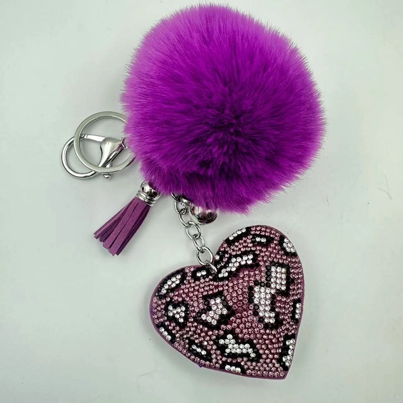 6 Pieces Sweet Korean Style Heart Shape Plush Rhinestones Unisex Keychain
