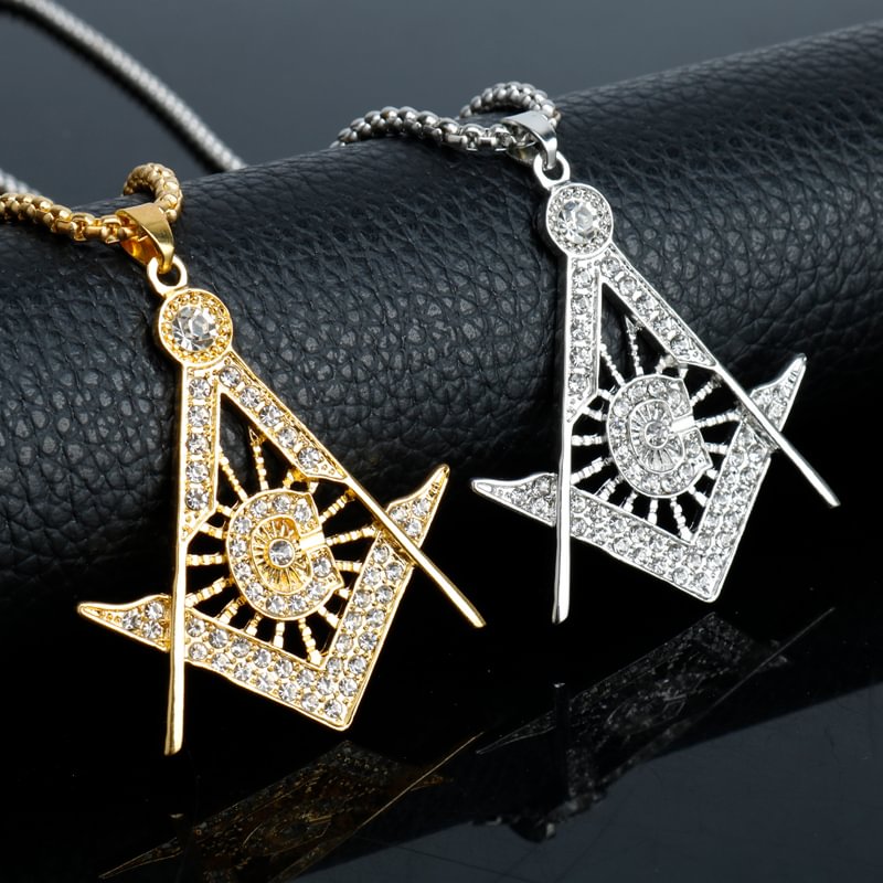 Iced Out Masonic Pendant Necklaces Bling Crystal Jewelry-VESSFUL