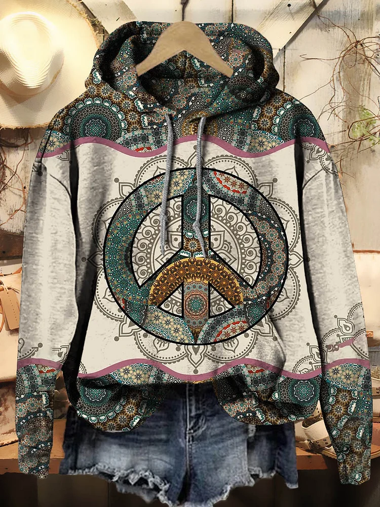 Women's Trippy Hippie Art Print Casual Hooded Sweatshirt