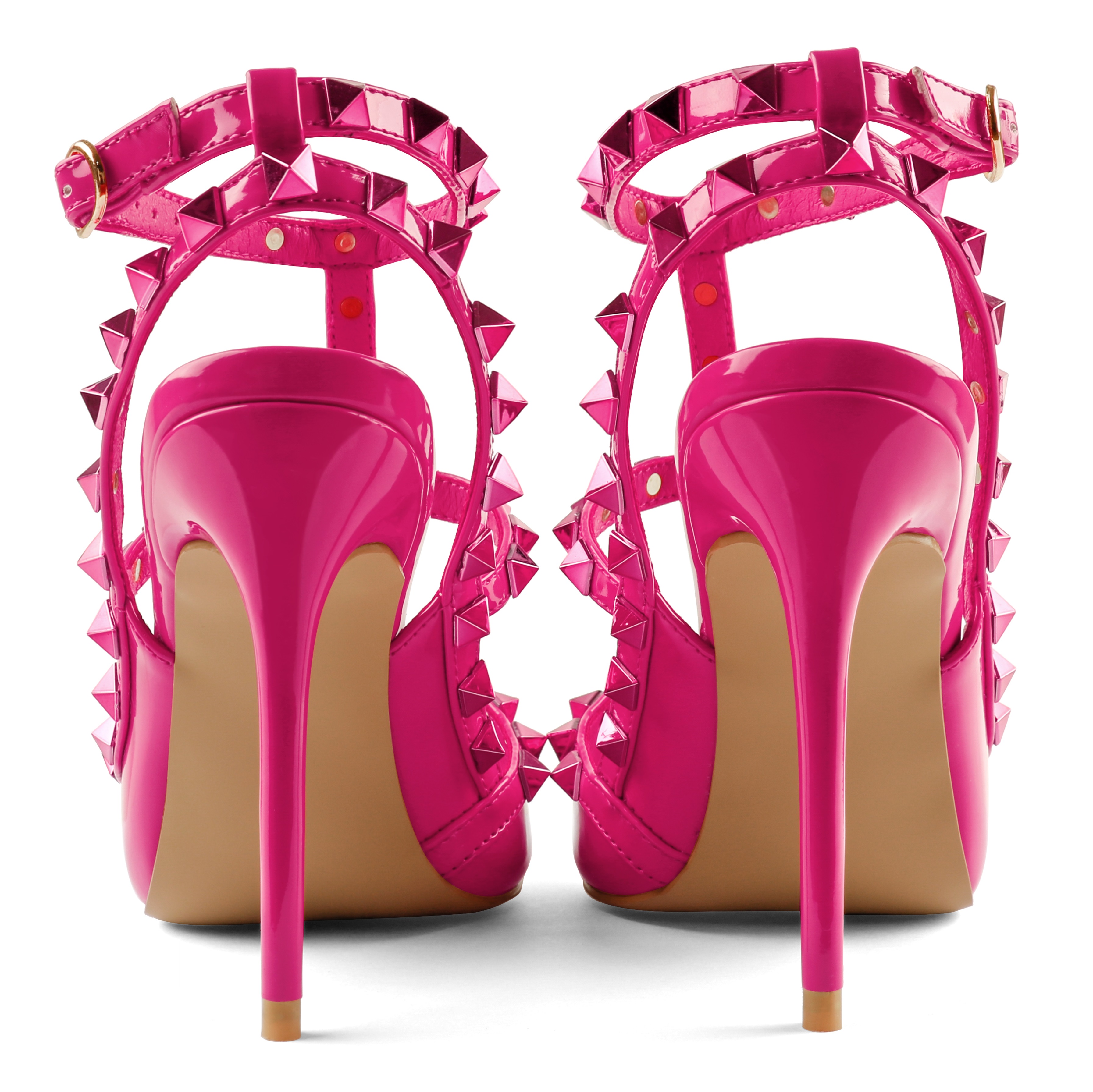 100mm Classic Fashion Square Stud Hot Pink Prom Party Sandals Heels-vocosishoes