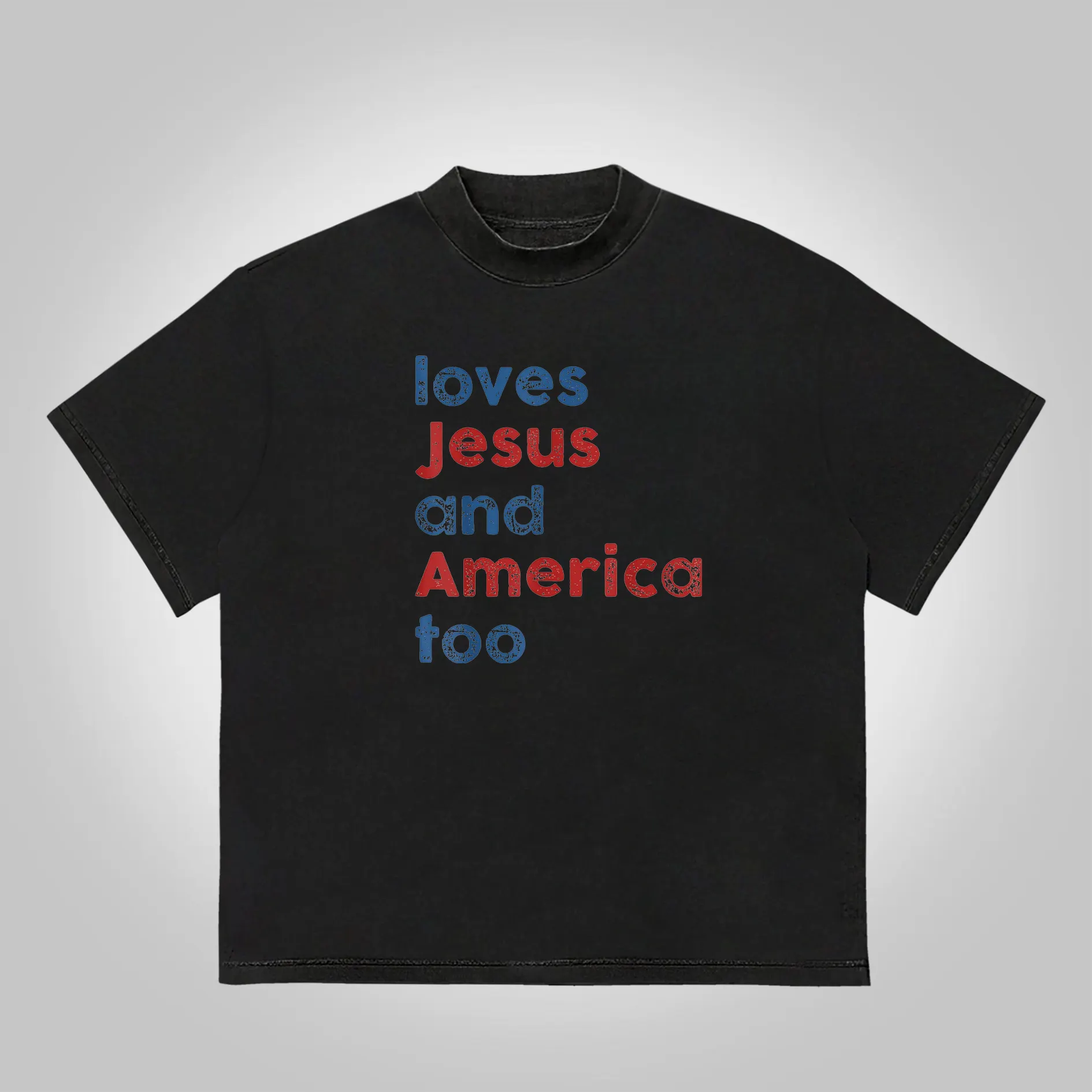  Vintage Loves Jesus And America Too Graphic 100% Cotton Short Sleeve T-shirt Westsshops