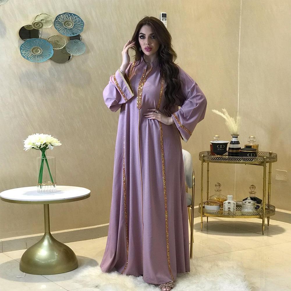 Sequined Strip Long Sleeve V Neck Elegant Lady Dress | Oxredo Shop Ramadan Sale