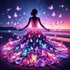 Beach Butterfly Dress Girl - 11CT Stamped Cross Stitch - 45*45cm