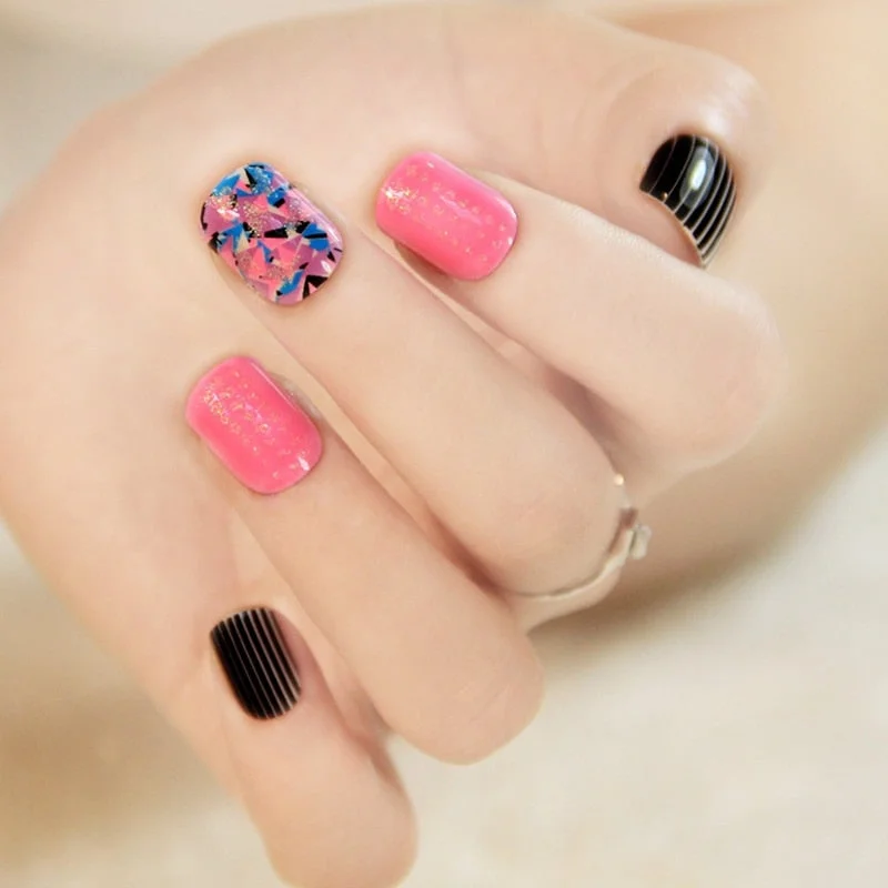 Multi-designed False Nails Straight Line ABS Artificial Nail Gleaming Silver Glitter Finger Nail Art Tips for Office Lady-Nail Inspo