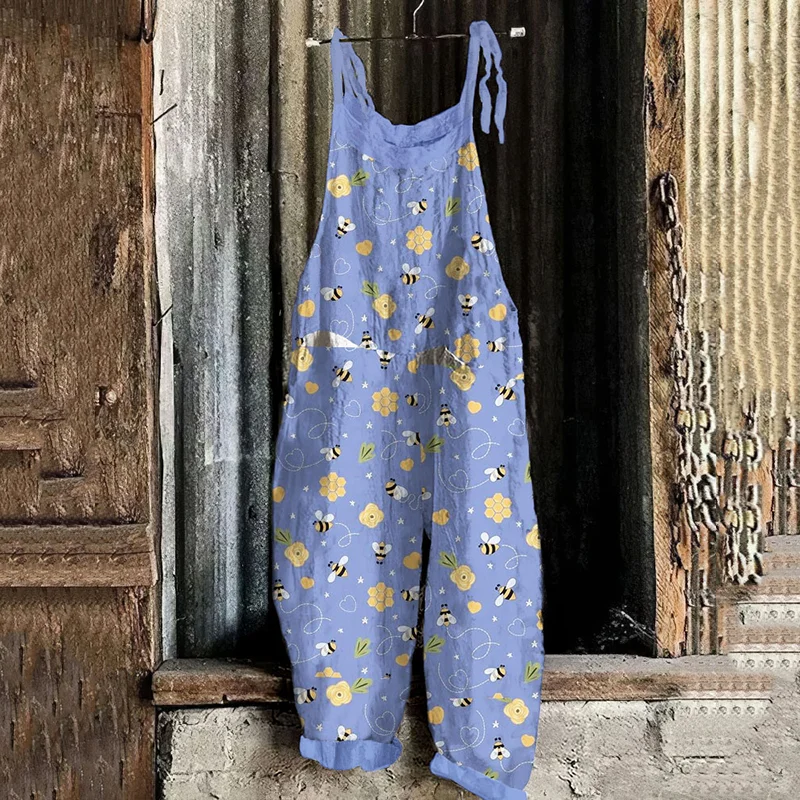 Honey Flying Bees Pattern Spring Casual Jumpsuit