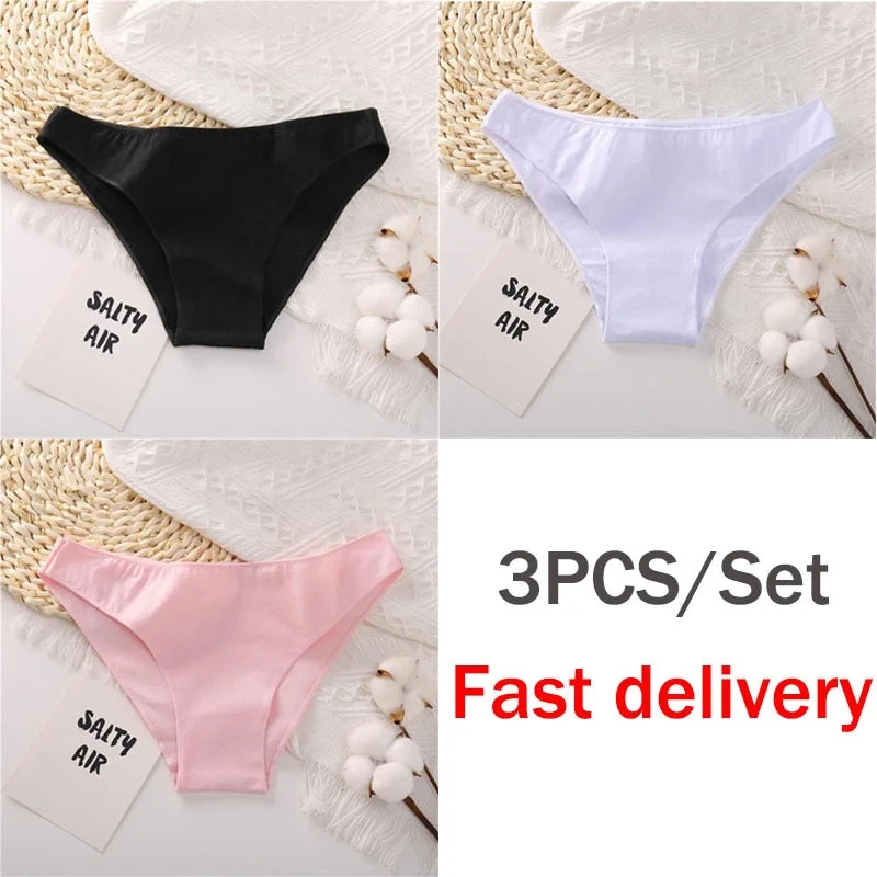 3PCS Cotton Seamless Women's Panties Sexy Underwear Comfortable Low Waist Female Underpants Solid Color Briefs Lingerie XXL