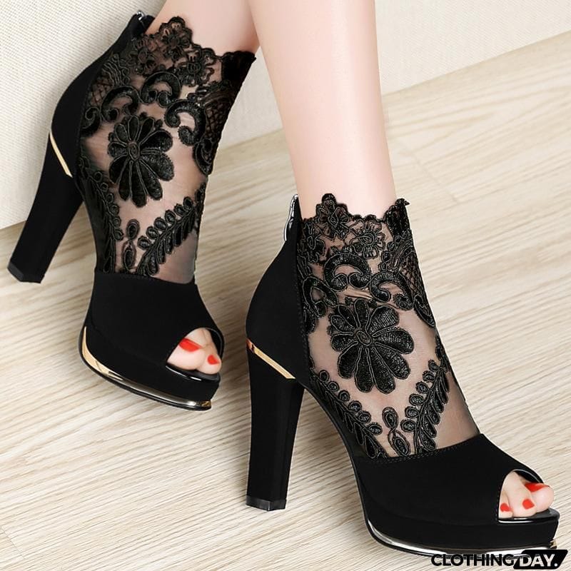 Women's High Quality Sexy Lace Dress High Heel Sandals Shoes