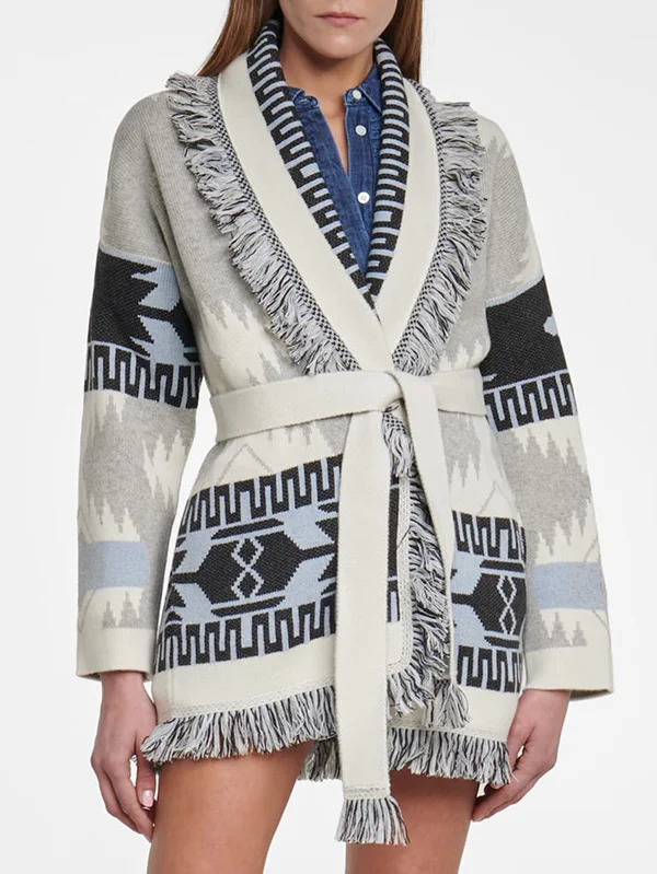 Casual Loose Lace-Up Tasseled Patchwork Shawl&Cloak