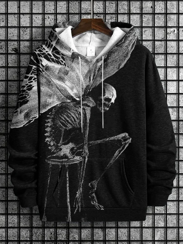 Men's Skeleton With Butterfly Wings Art Print Hooded Sweatshirt