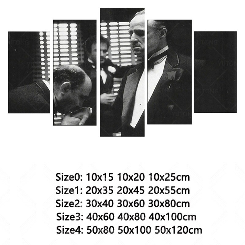 Godfather Vito Corleone 5 Piece Canvas Wall Art Movie Print Home Decor HD Pictures 5 panel poster Framed Paintings