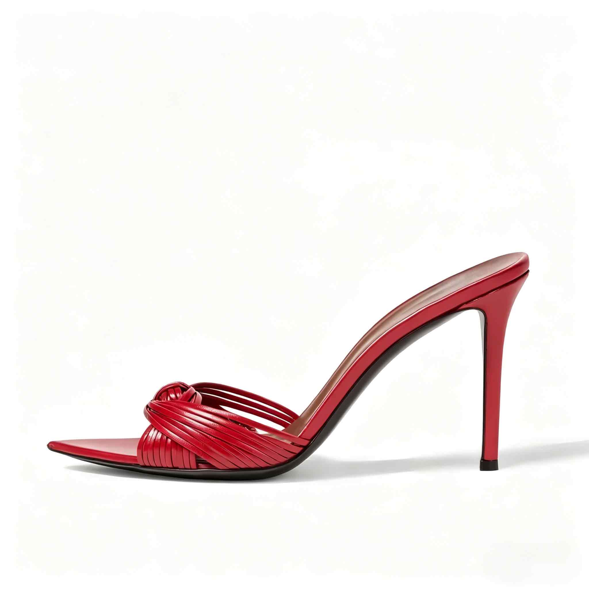Leather Strappy Bow Knotted Mules Women Sexy Pointed Open Toe Cross Tied Luxury High Heels Ladies Concise Summer Trendy Slippers  highheelher