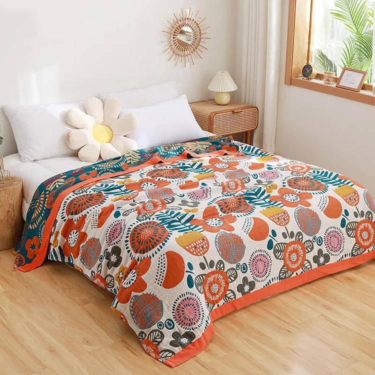 Orange Cartoon Flower Pattern Cotton Quilt
