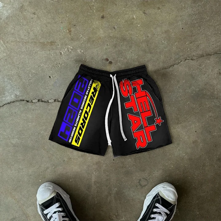 Retro Hellstar Records 2024 Graphic Drawstring Street Shorts