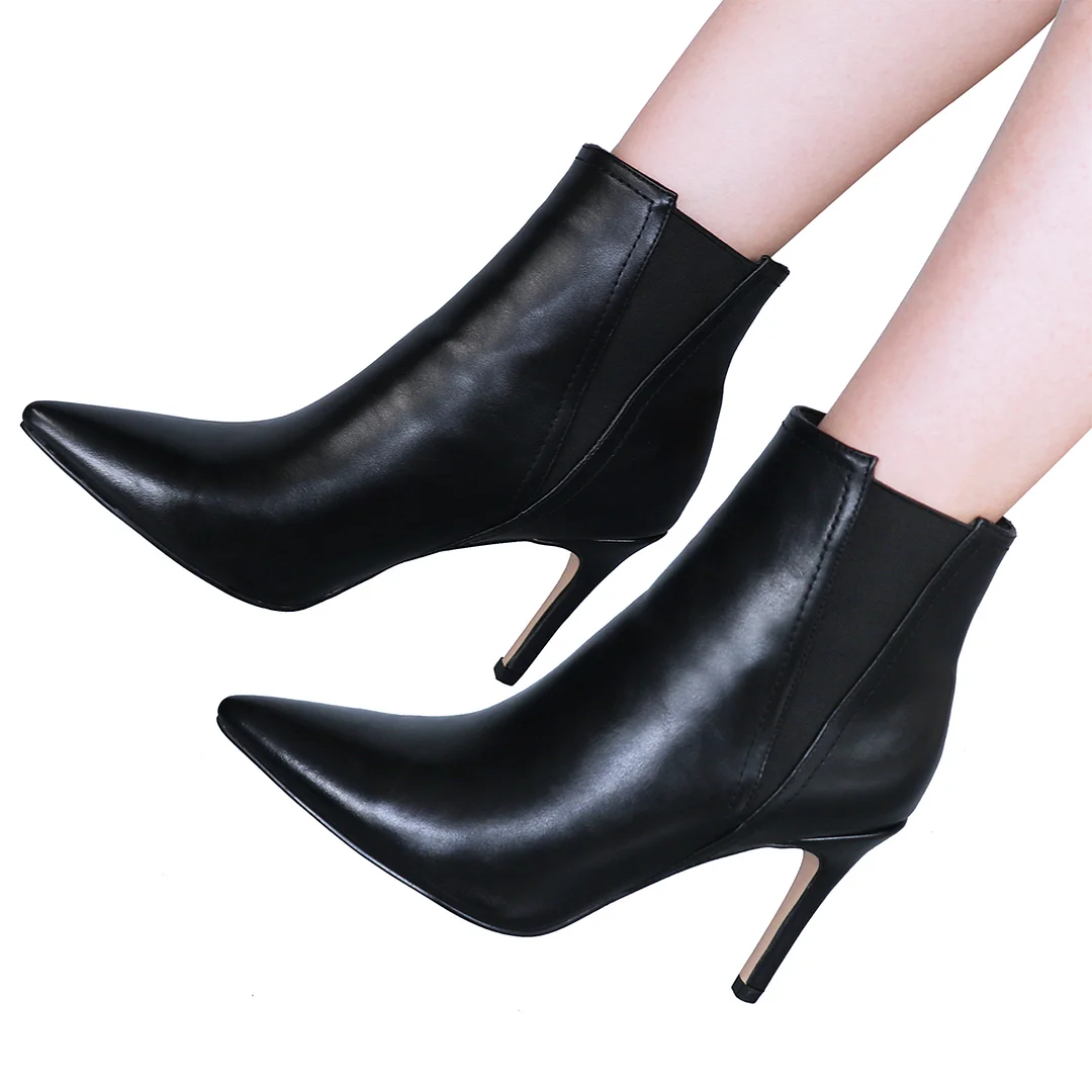 90mm Women Stiletto Middle Heel Pointed Toe Ankle Boots Matte-MERUMOTE
