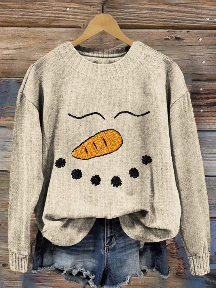 Comstylish Frosty the Snowman Embroidery Art Cozy Sweater