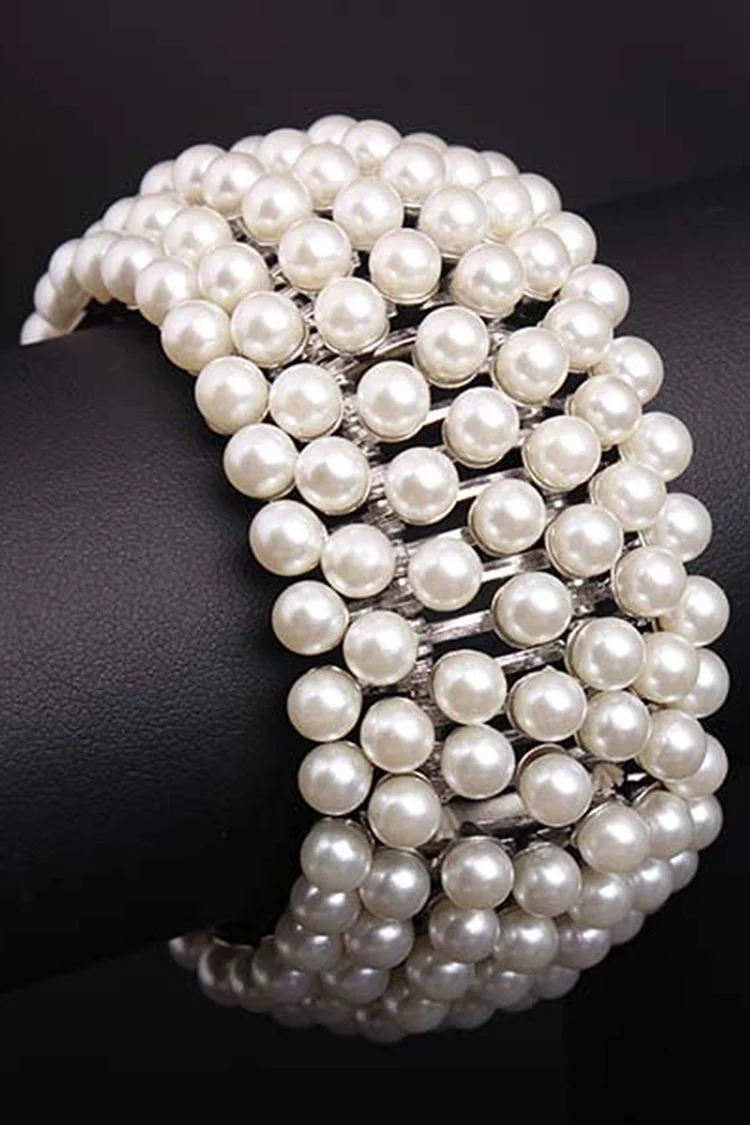 Fashion Inlaid Pearl Metal Elastic Wide Bracelet Necklace 2024 - Xpluswear