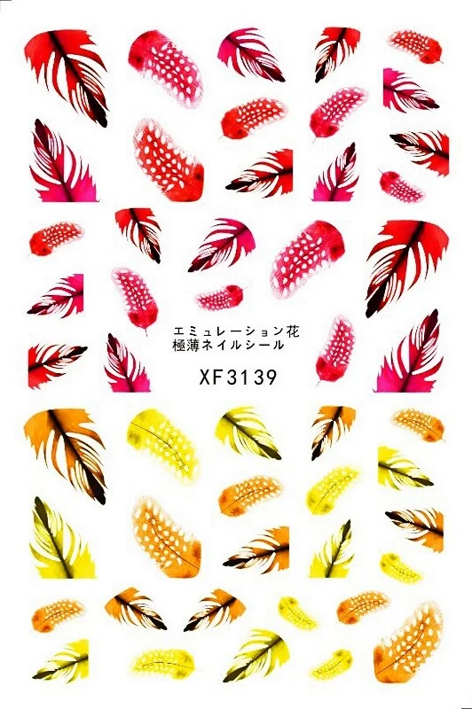 Beautiful Feather Nail Sticker Design Decals Nail Art Manicure Sticker Back Glue Adhesive Decoration Sticker for Nails Charm