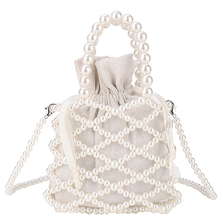 Women Crossbody Bags Elegant Pearl Woven Bucket Tote Bag Coin Wallet (style one)