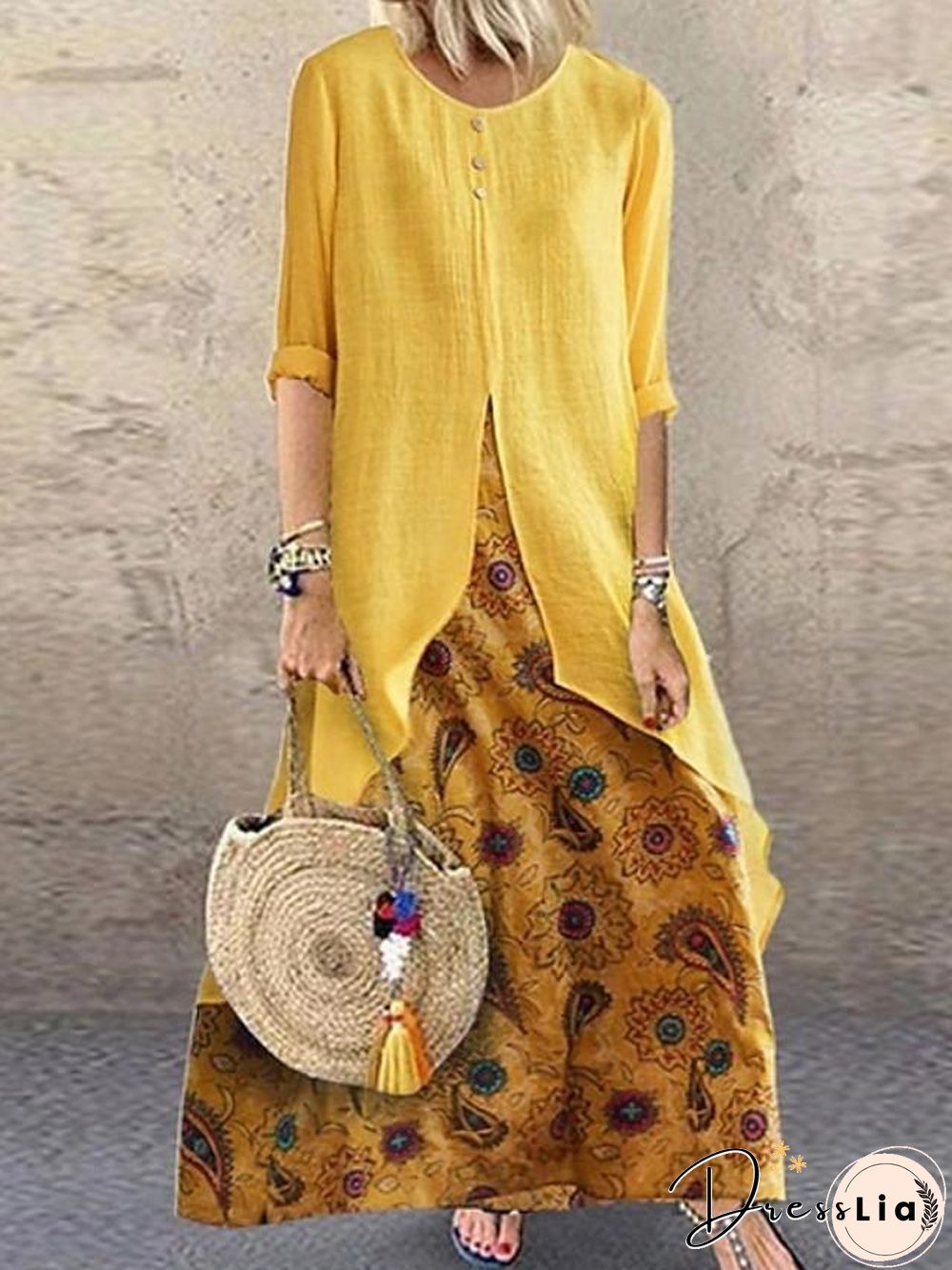 Women's Swing Dress Maxi long Dress - Half Sleeve Polka Dot Plus Size Hot Purple Red Yellow Brown M L XL XXL 3XL 4XL 5XL