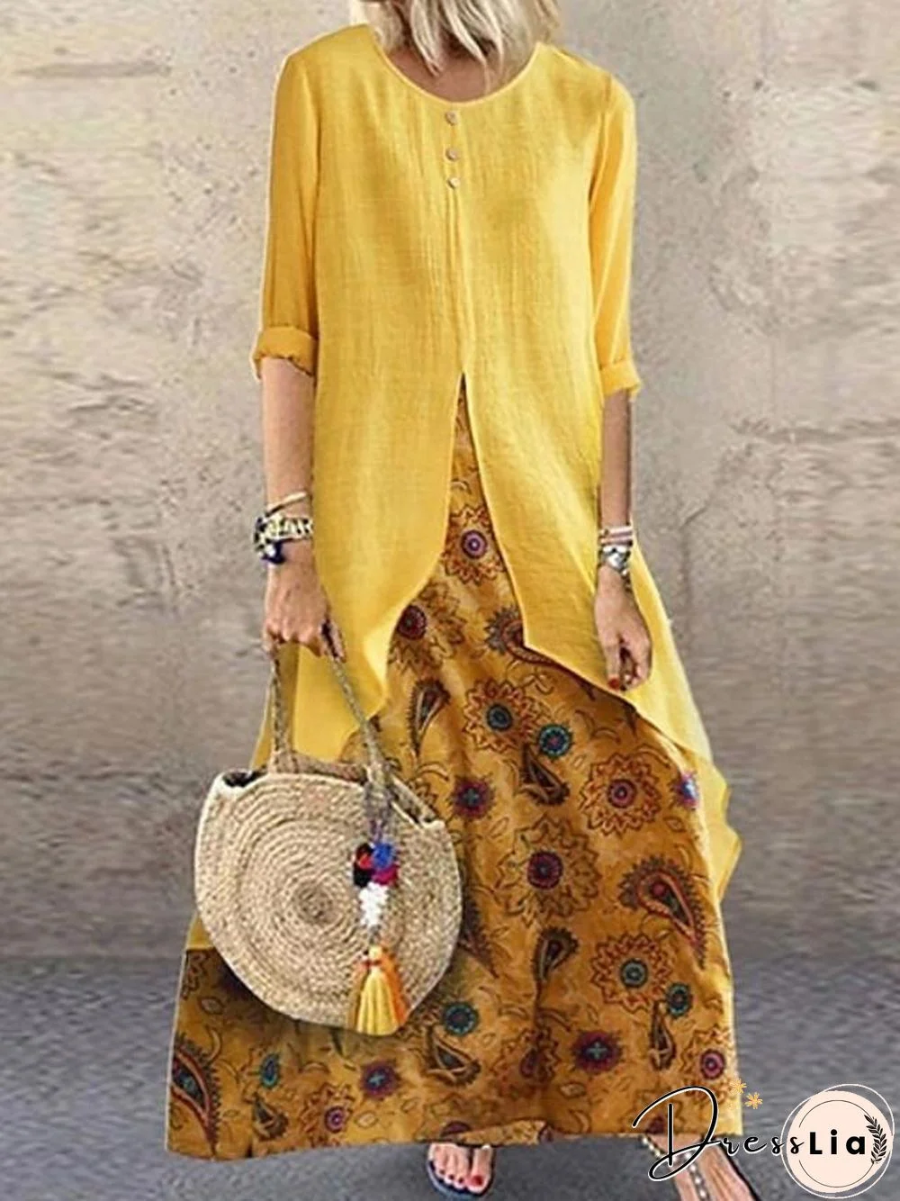 Women's Swing Dress Maxi long Dress - Half Sleeve Polka Dot Plus Size Hot Purple Red Yellow Brown M L XL XXL 3XL 4XL 5XL