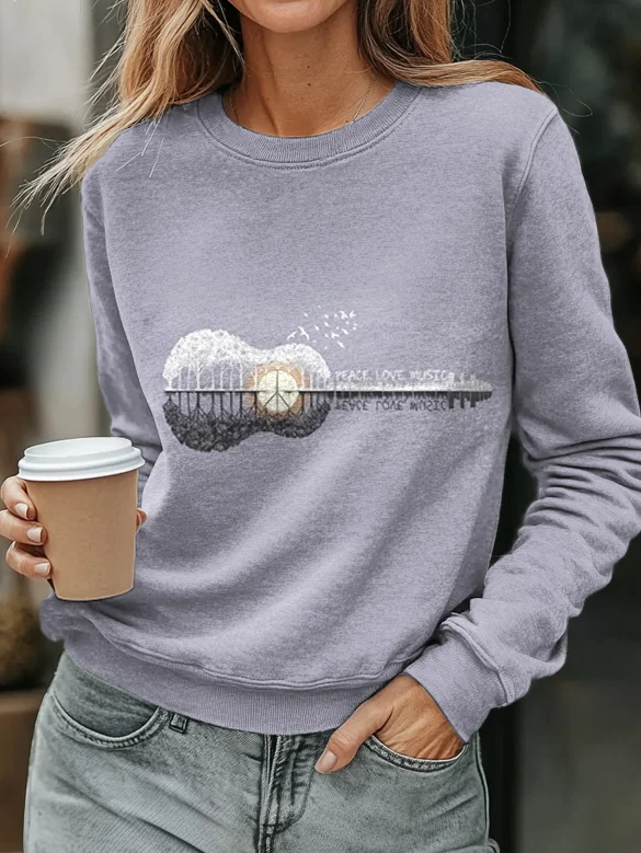 Women's Hippie Guitar Art Print Casual Sweatshirt