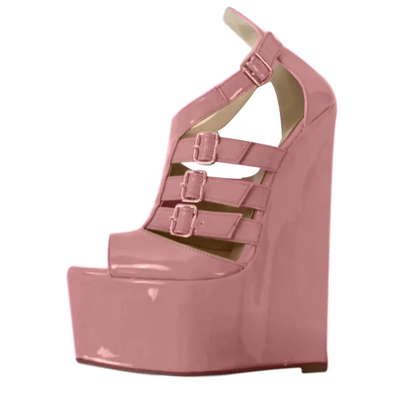 TAAFO Women's High Heel Sandals Apbout 20 Cm Wedges Heeled Sandals Women's Shoes Lacquerleather