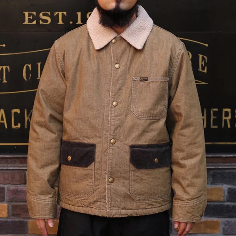 1990s Brown Lapel Sherpa Panel Denim Jacket