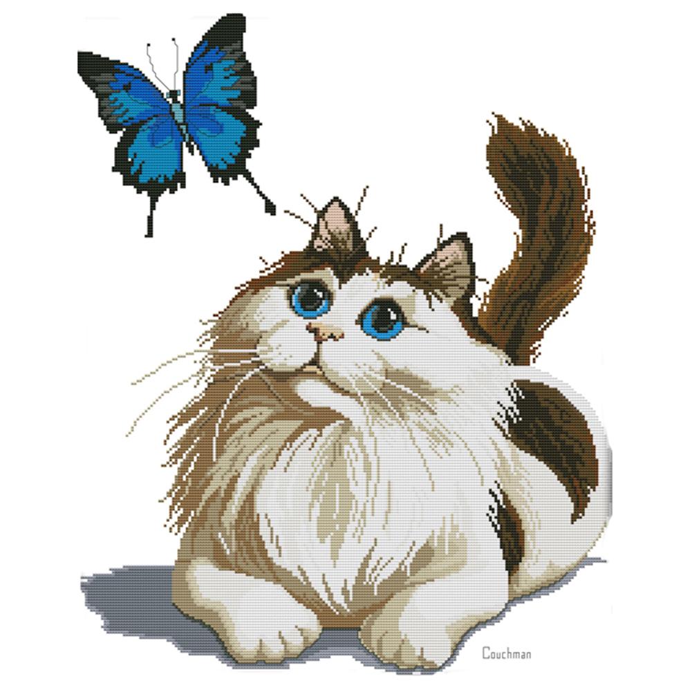 Вышивка котенок с бабочкой