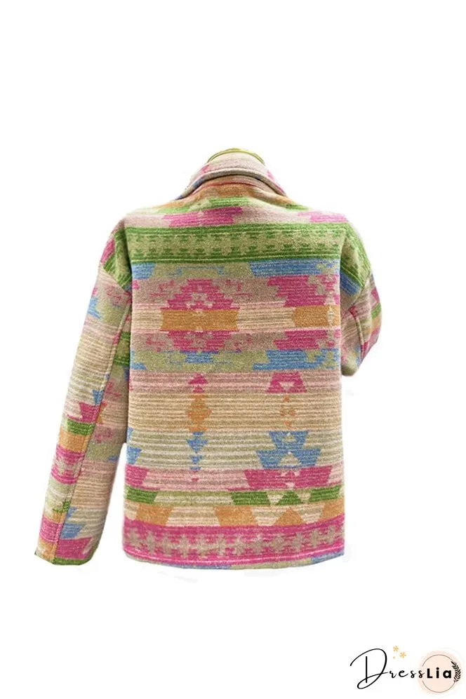 Lapel Button Up Aztec Jacket Winter Outfits Coat