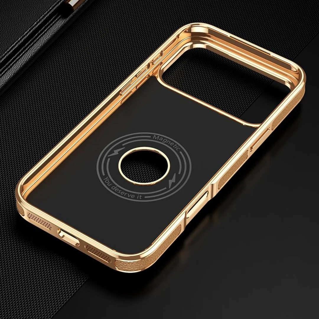 iPhone genuine leather case, magnetic electroplating luxury protective cover
