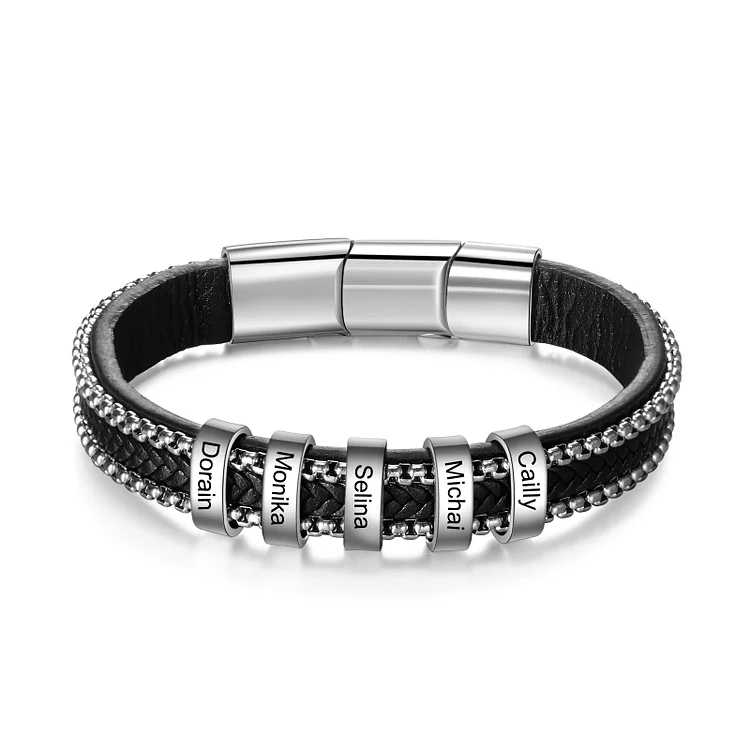 Pulsera de cuero trenzado 5 Pulsera de hombre con 5 nombres personalizados