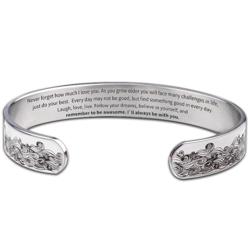 Women's Vintage Style Letter Sea Wave Stainless Steel Bangle Carving Stainless Steel Bracelets