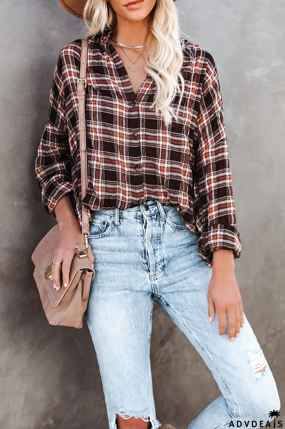 Lapel Plaid Long Sleeve Shirt Coat