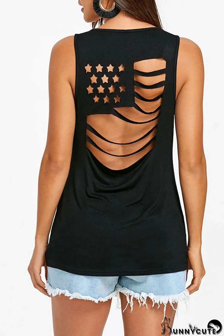 Black Casual Sportswear Solid Hollowed Out Patchwork Backless O Neck Tops