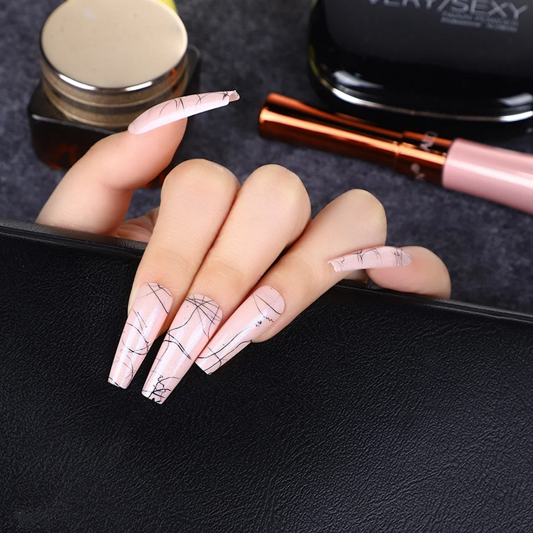 24Pcs Long Colorful Detachable Coffin False Nails Artificial Ballerina Fake Nails Press On Nail Tips Decor Acrylic Fingernail-Nail Inspo