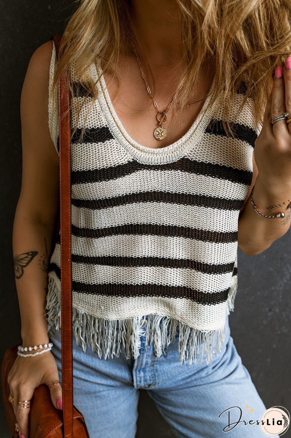 Fringe Striped Scoop Neck Tank