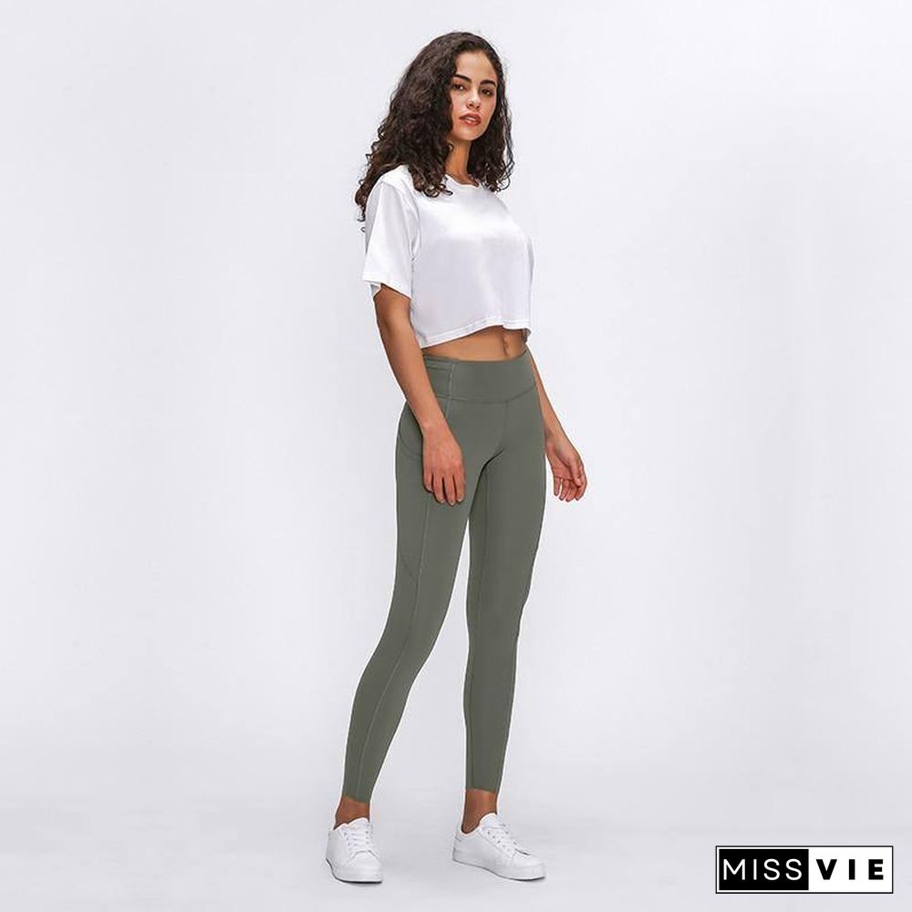 High Waist Yoga Pants With Pockets Sport Leggings Women Tummy Control Workout Running 4 Way Stretch Gym Leggings