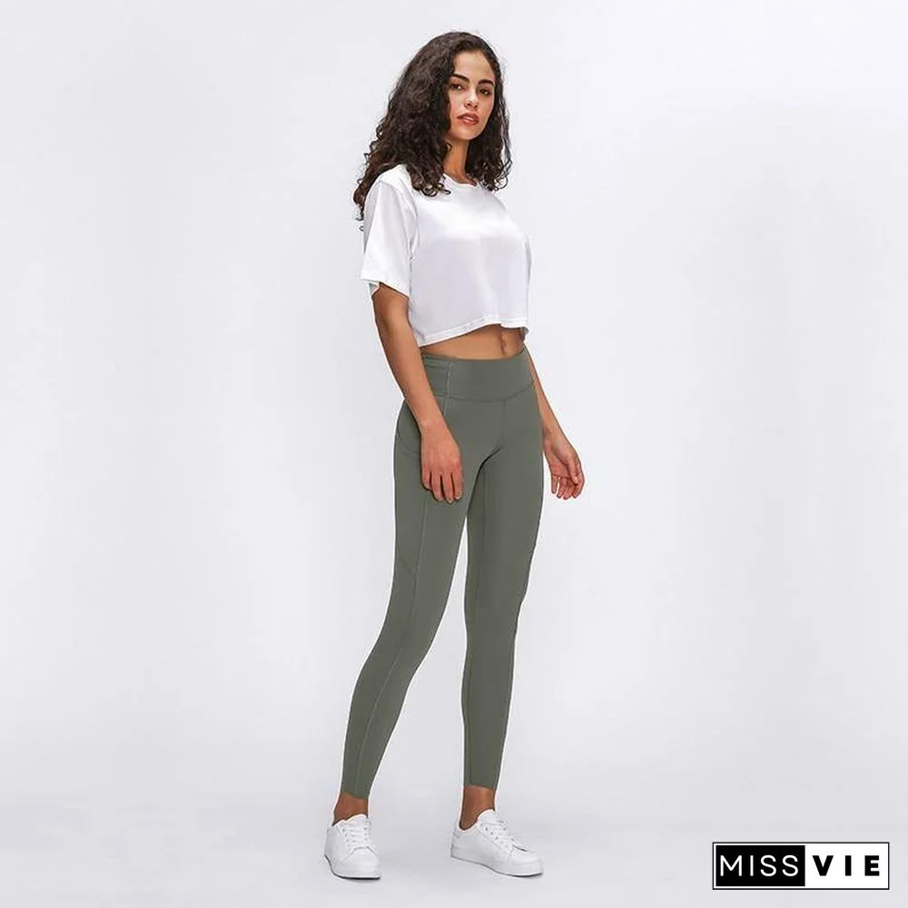 High Waist Yoga Pants With Pockets Sport Leggings Women Tummy Control Workout Running 4 Way Stretch Gym Leggings