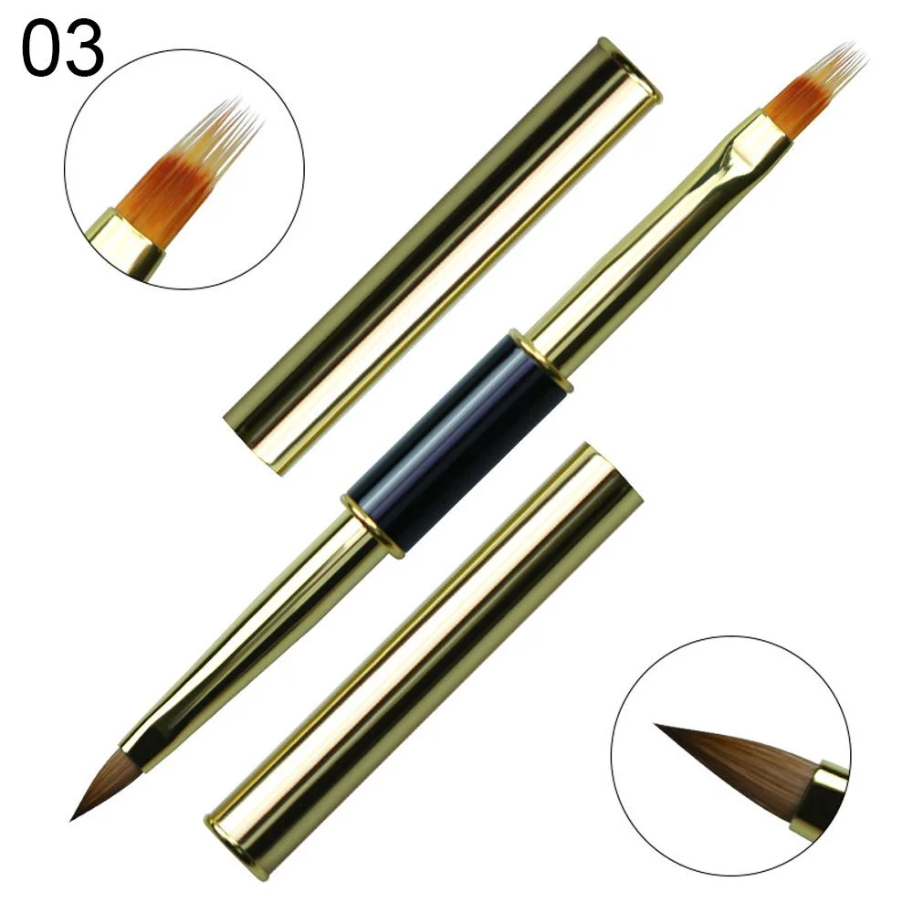 Double Head Nail Art Liquid Powder Brush Nail Extension Builder Acrylic UV Gel Lined Drawing Pen Fan-shaped Blooming Tool