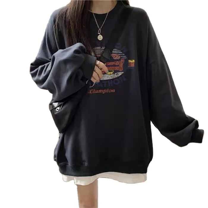 Uveng Uveng Fire Round Collar Hoodie Women Autumn 2023 New Korean Version Of The Cap Thin Coat Students Loose Clothes Women