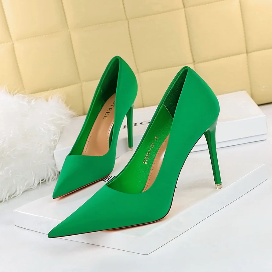 Colourp Colourp Korean Version Of Fashion Pedicure Delicate Show Thin High Heels Ultra High Heel Silk Shallow Pointed Single Shoes