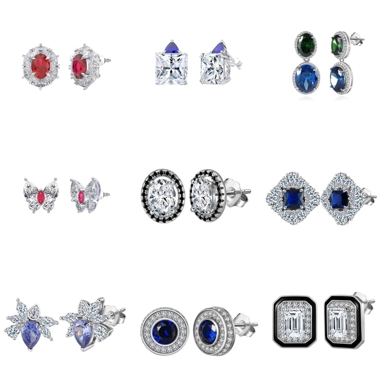 White Gold Plated Silver Plated 925 Sterling Silver Zircon 925 Sterling Silver Earrings Round Heart Shape Rhombus Earrings