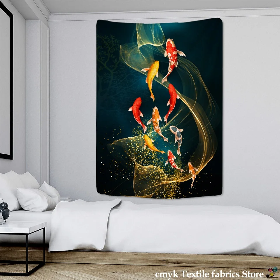 Koi Impression Painting Tapestry Wall Hanging Bohemian Style Hippie Tapiz Witchcraft Psychedelic Home Decor