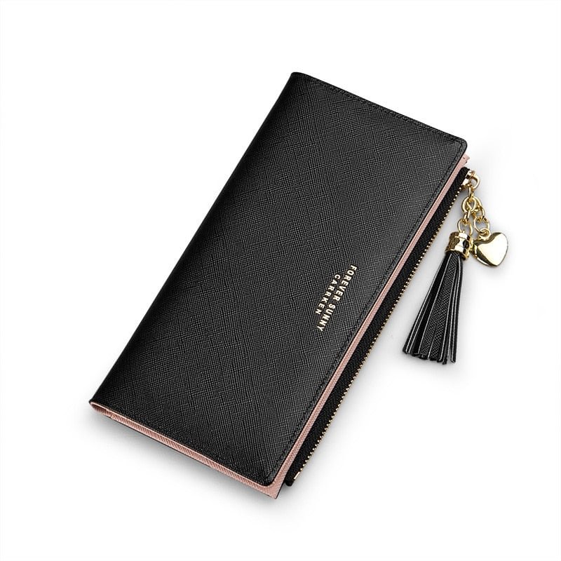 Fashion Tassel Women's Long Wallet 2022 PU Leather Cute Wallet Solid Color Zipper Coin Purse and Handbags Luxury Designer
