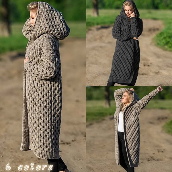 New Arrival Fashion Women's Hooded Thick Knitted Sweater Cardigan Coat Long Sleeve Winter Warm Hooded Cloak - Shop Trendy Women's Fashion | TeeYours